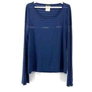 Vintage Gianfranco Ferre Embellished Striped Long Sleeve Stretchy Top